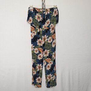 Girl's PEYTON BRE; Blue Floral Strapless Jumpsuit; Halter Strap; Size 14